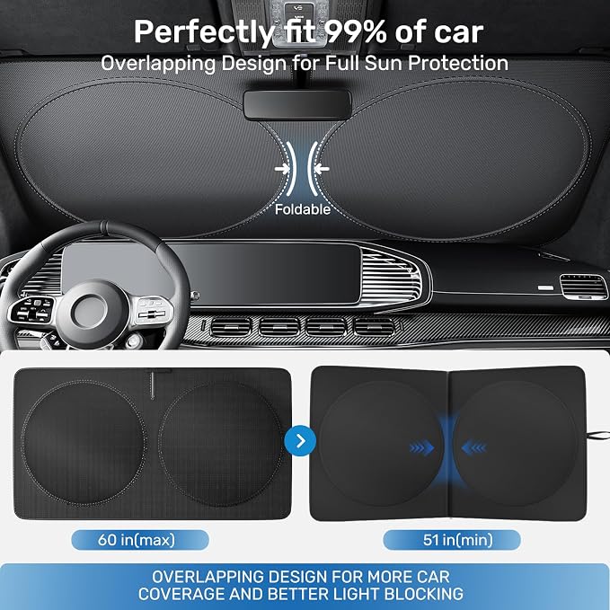 2026 Upgraded Zanch Windshield Sun Shade for Truck, SUV, Sedan, 64''x32'' | UV Protection & Heat Reduction, Light-Blocking, Heavy-Duty, Easy to Store&Setup, Keep Interiors Cool, Sun Shield for Parking - Image 6