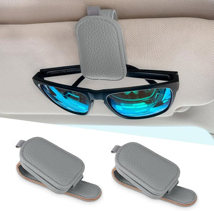 LTOHOE 2 Pack Sunglass Holder for Car, Magnetic Leather Sunglasses Holder and Ticket Card Clip, Universal for Different Size Glasses, Car Visor Accessories(Grey) by LTOHOE