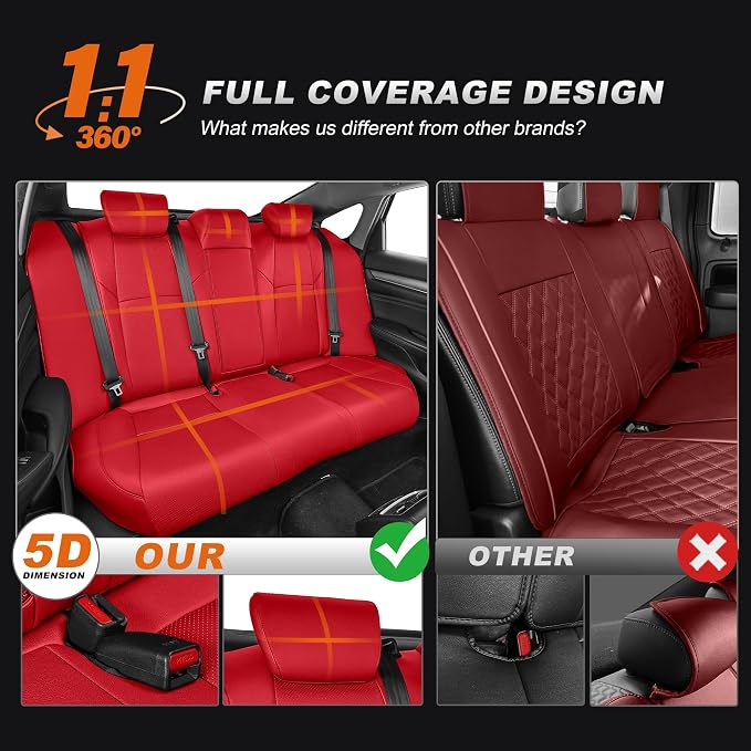 AOMSAZTO Custom Fit Car Seat Covers for Honda Accord LX 2018-2022 | (Rear Solid Folding Backrest )Full Set Waterproof Airbag Compatible Faux Leather Red - Image 7
