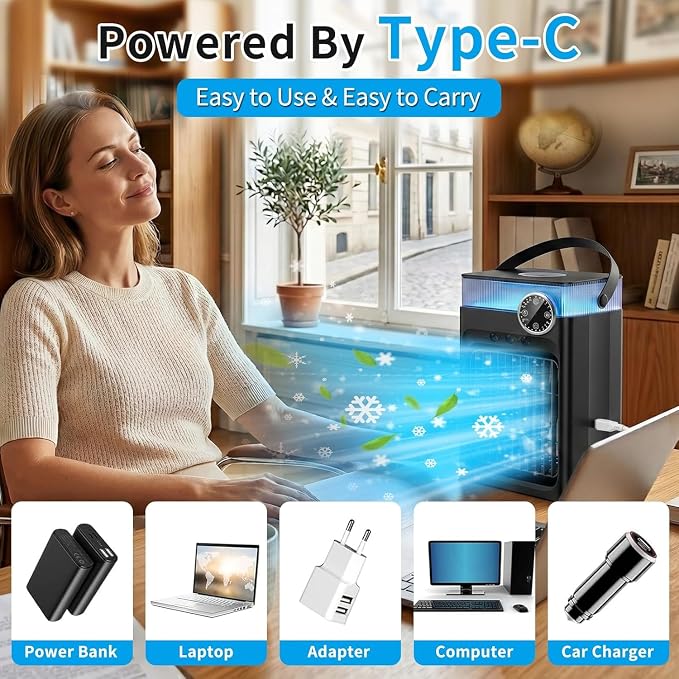 Portable Air Conditioner, Mini AC Unit for Bedroom | 1200ML Small Cooling Fan with Remote, 3 Mist 3 Speed 2-8H Timer Personal Air Cooler for Room Camping Office Car,Black - Image 5