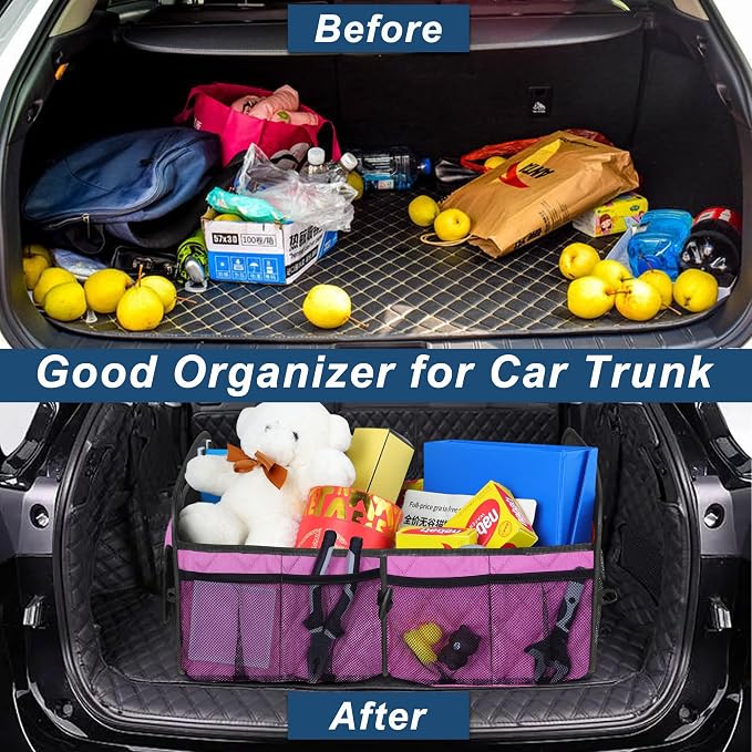 Deosk Car Trunk Organizer for SUV, Car Organizers and Storage with Reinforced Handles, Car Accessories for Women/Men 50L Waterproof Polyester Trunk Organizer(Medium,Pink) - Image 7