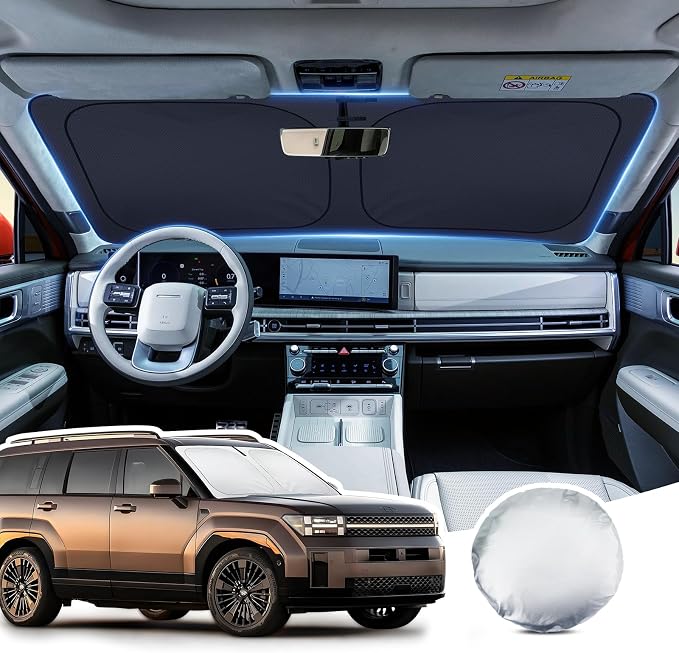 2026 Upgraded Windshield Sun Shade for Hyundai Santa Fe MX5 2024-2026 | Custom Fit Front Window Sunshade, 4-Layer Heat Insulation UV Blocking Sun Visor, Keeps Car Cooler by LANGBEAN