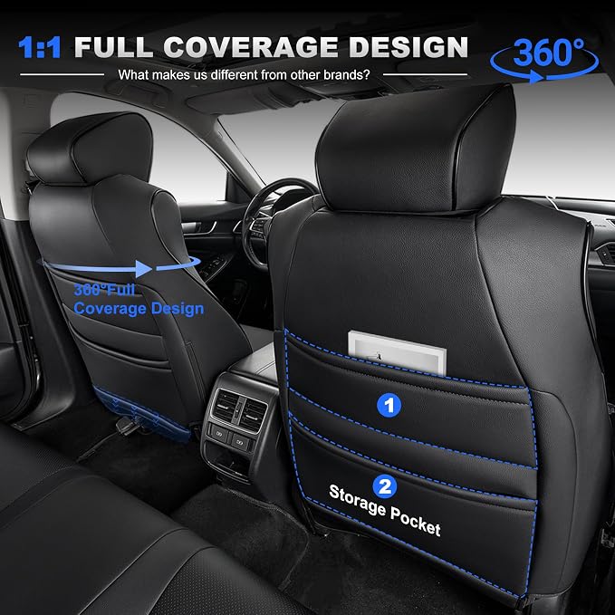 AOMSAZTO Custom Fit Seat Covers for Honda Accord 2018-2022 Front&Rear Set | 5-Piece Set, Includes Neck Pillows, Armrest Cover, Steering Wheel Cover & Seat Belt Covers Faux Leather Black(Not for LX) - Image 5