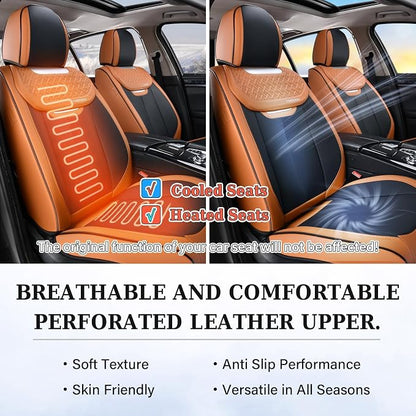 Coverado Car Seat Covers Full Set, Breathable Nappa Leather Seat Covers for Cars, Automotive Seat Covers, Waterproof Front and Back Car Seat Protector Universal Fit Most Cars(Brown&Black) - Image 8