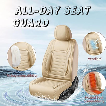 Fit CHR Car Seat Covers for Toyota CHR 2018-2021 2022 -Premium Leather, Waterproof，Breathable，All-Weather Seat Cushion Protecto & Airbag Compatible, 2 Front Seat Beige - Image 2