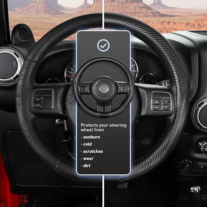 SEG Direct Steering Wheel Cover 15.5"-16" Heavy-Duty, Black Carbon Fiber | Large Size for F150 F250 F350 Ram 4Runner Tacoma Tundra Range Rover, Microfiber Leather Non-Slip, Auto Interior Accessories - Image 6