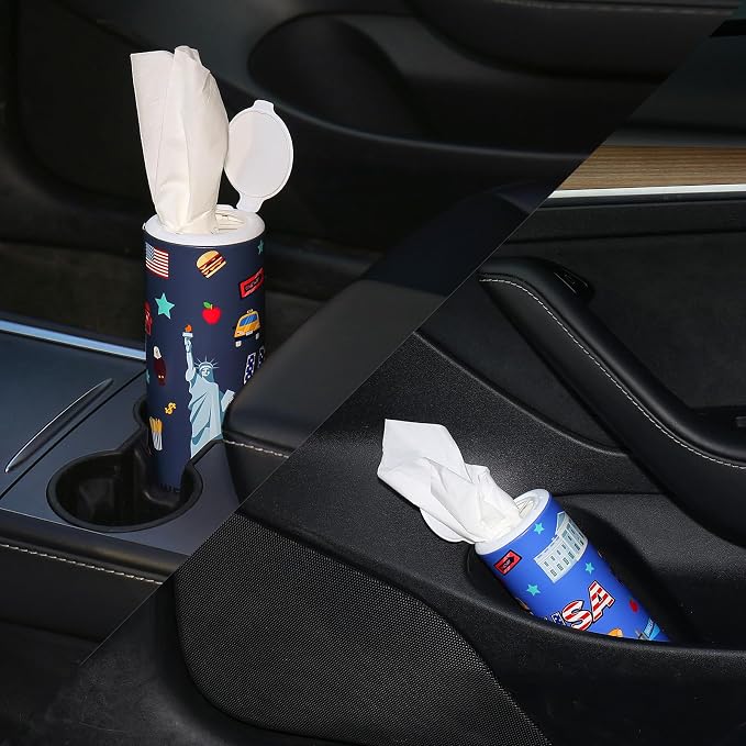 Carson Works Car Tissues Holder 4 Packs Round Car Tissues Cylinder Fit for Car Cup Holder, Home Small Tissue Dispenser with Refill Tissues for Car Bathroom Office - Image 3