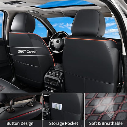 Huidasource Tacoma Seat Covers, Full Coverage Waterproof Truck Seat Cover Fit for Toyota Tacoma 2016-2023 Double & Crew Cab SR, SR5, Limited, TRD Pro, TRD Sport, TRD Off-Road (Front Pair/Black&Red) - Image 2