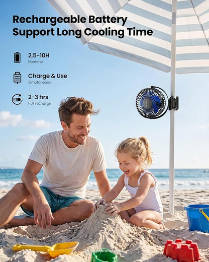 Gaiatop Portable Clip on Fan, Mini Personal Quiet Rechargeable Fan | Battery Operated, Small 3 Speed 360° Rotate, Cooling for Desk Table Home Office Stroller Camping Women Gifts Black Blue - Image 4