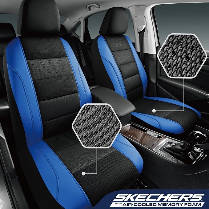 Skechers Seat Covers, Air-Cooled Memory Foam Car Seat Covers Front Seats, Airbag Compatible,Universal Fit for Most Cars, SUVs, Vans and Trucks,Blue - Image 3