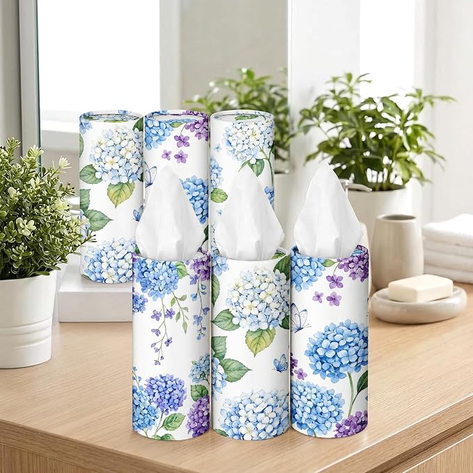 Arttown Car Tissue Holder for Cup Holder Facial Tissues 12 Pack Hydrangea | Flower Bulk 3-Ply,Refillable Marble Print Cylinder Tissue Boxes,Fit Car Home Office School (600 Sheets Total,50 Sheets Each) - Image 7