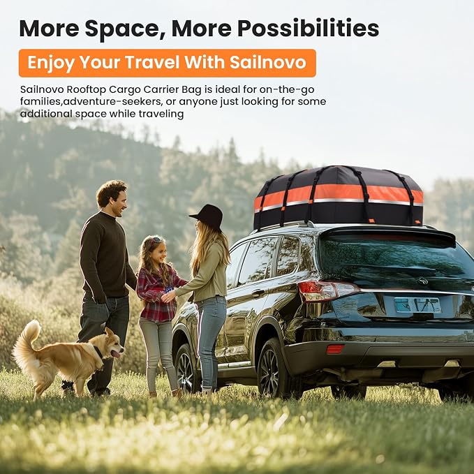 Sailnovo Car Rooftop Cargo Carrier 21 Cubic Feet Waterproof Soft Roof Bag | Heavy Duty 1000D PVC, Fit Vehicles with/without Rack, includes Anti-Slip Mat,6 Door Hooks,10 Reinforced Straps,Lock, for Trip - Image 8