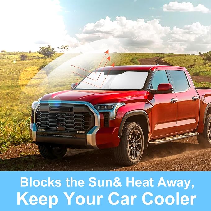 Windshield Sun Shade for 2022-2026 Toyota Tundra Accessories | Full covered for windshield, Foldable & Durable, Block UV Rays, Reduce Heat, Easy to install, Keep Car Cooler - Image 6