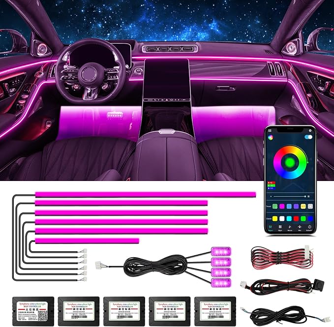 Acrylic Interior Car Lights, Car Accessories 10 in 1 Car LED Strip Lights with APP Control, 175 inches 593 LEDs Fiber Optic Lights, RGB Neon Car Ambient Lighting Kits by WEBUPAR
