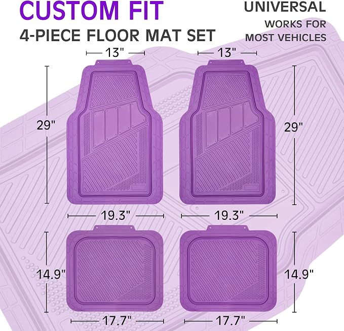 CAR PASS Heavy Duty Rubber Floor Mats 4-Piece Car Mat Set - Universal Waterproof Floor Mats for Car SUV Truck, Durable All-Weather Mats(Purple) - Image 2