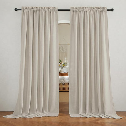 RYB HOME Linen Textured Sheer Curtains 84 inches Long, Privacy Semi-Transparent Sheer Window Curtains for Living Room Bathroom French Door, Angora, W 70 x L 84 inch, 1 Pair by RYBHOME
