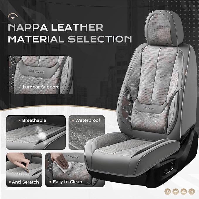 Coverado Car Seat Covers, Seat Covers for Cars, Waterproof Leather Auto Seat Protectors, Leather Car Seat Cushion, Car Interiors Accessories Universal Fit for Most Cars - Image 3