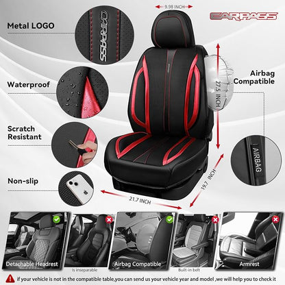 CAR PASS Nappa Leather Car Seat Covers, Durable Waterproof Luxury Universal Seat Covers for SUV Pick-up Truck Sedan, Anti-Slip Driver 5 Seat Covers Full Set with Backrest, Black Metallic Red - Image 2