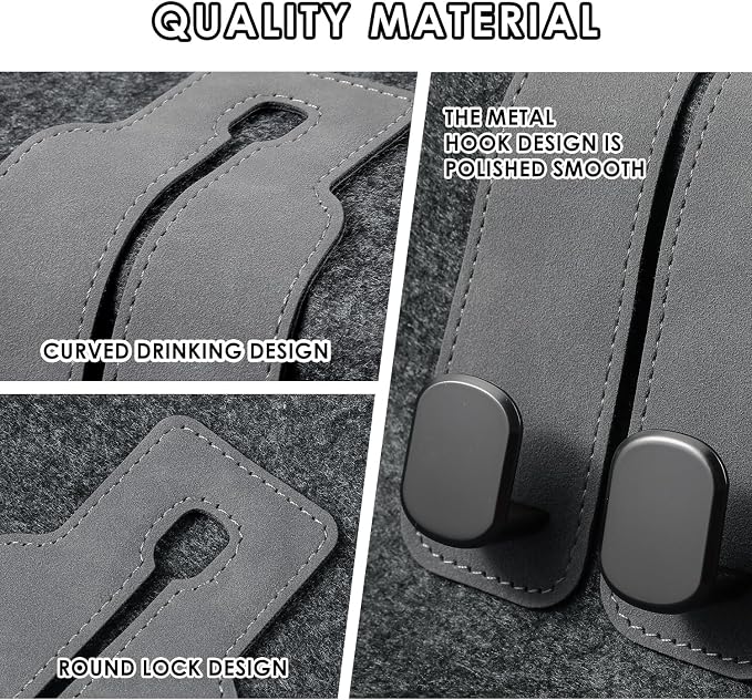 KINIVA Car Seat Headrest Storage Hooks, Set of 2, Suede PU Leather, Double Hooks (Grey) - Image 4