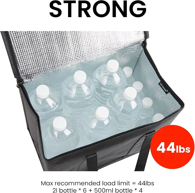 NZ home Insulated Food Bag, Portable Cooler Tote (Medium, Black, 2 Pack) | Thermal bag, For cold and hot food, Soft sided cooler, Heavy duty 4-layered tote, Grocery shopping, Beach or travel bag - Image 6