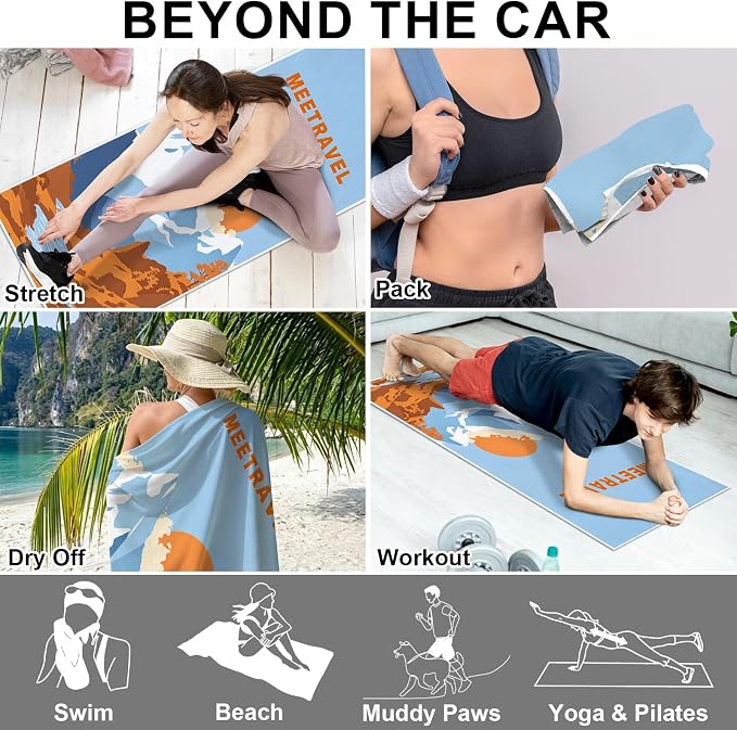 2 Pack Car Towels Seat Cover with Storage Bag, Multifunctional Microfiber Towel for Gym Outdoor Sport Running,Picnic, Beach, Pet Dog Travel,Fits Car SUV Truck (Mountain Wander) - Image 5