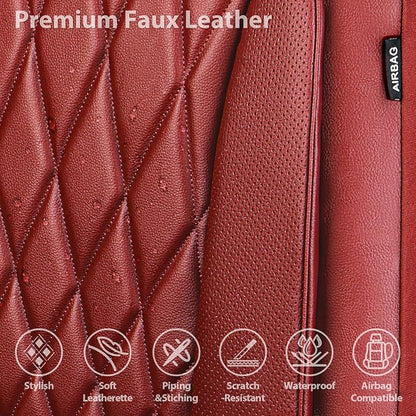 CAR PASS Piping Luxury Faux PU Leather Two Front Car Seat Covers, Waterproof Anti Slip Premium Automotive Seat Covers,Universal Fit for Suvs,Vans,Trucks, Armrest Airbag Compatible, Burgundy Red - Image 4