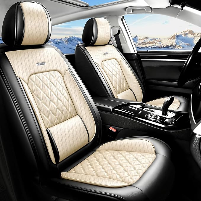 for Subaru Crosstrek 2016-2026 Car Seat Covers, Full Set, Beige | Luxury Full Coverage Leather Seat Protectors, Waterproof Breathable, Non-Slip, Easy to Install, Airbag Compatible, All-Season by Unknown