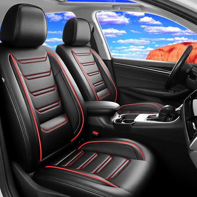 Fit Accent Seat Covers Custom Fit for Hyundai Accent 2006-2026, Front Pair | Premium Leather Full Coverage Protectors, Waterproof, Breathable, Scratch Resistant, Easy Wipe, Airbag Compatible, RedTrim by FiveFox