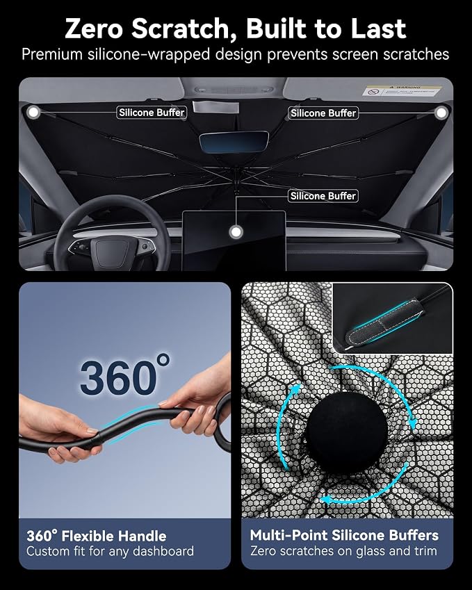 Car Windshield Sun Shade Umbrella, Foldable Sunshade Cover, Medium | Front Window Visor, UV Rays, Heat Protection, Custom Fit, Cool Interior, Shield & Protector Accessories, Sunshades, SUV Truck - Image 3