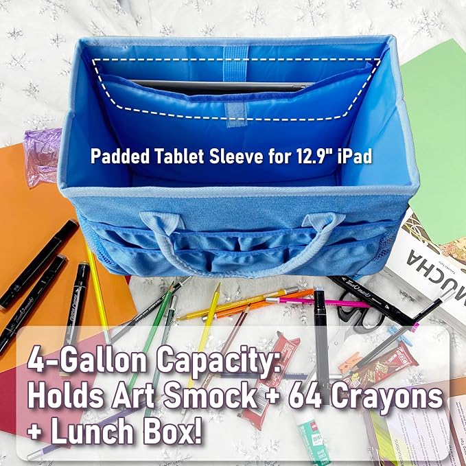 Cupohus Craft Organizer Tote Bag – Craft Caddy with 2 Mesh Side Pockets & Front Elastic Pockets, Foldable Large Capacity Supply Storage Bag for Sewing, Knitting, Painting, and Travel (Blue) - Image 3