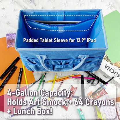 Cupohus Craft Organizer Tote Bag – Craft Caddy with 2 Mesh Side Pockets & Front Elastic Pockets, Foldable Large Capacity Supply Storage Bag for Sewing, Knitting, Painting, and Travel (Blue) - Image 3