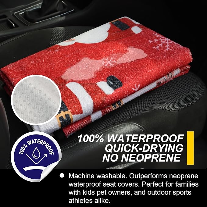 Back Seat Cover for Car Trucks Van SUV Jeep,Waterproof Rear Bench Towel Seat Covers for Dogs and Kids,Automotive Backseat Protector (Santa Claus) - Image 3