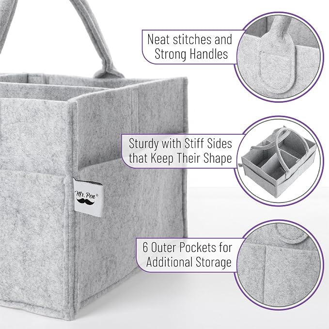 Mr. Pen- Baby Diaper Caddy Organizer, Gray, Medium | Nursery Storage Bin and Car Organizer for Diapers and Baby Wipes - Image 3
