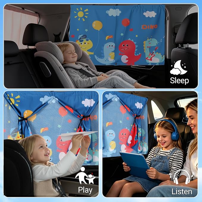Magnetic Car Window Shades for Baby 1 Pack Cartoon Sun Shade for Side Window Double Layer UV Protection No Suction Cups Required Car Curtains for Toddlers, Fits Most SUVs & Sedans (Blue) - Image 3