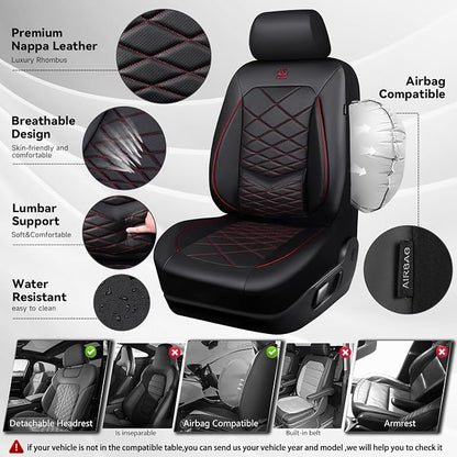 CAR PASS Luxury Nappa Leather Front Seat Covers, Water Resistant 3D Foam Seat Covers with Lumbar Support, Breathable Auto Seat Cover Airbag Compatible Universal Fit for Sedan SUV Van Truck, Black Red - Image 4
