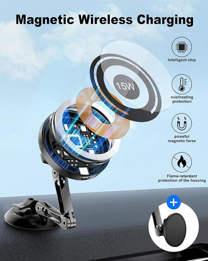 ZBF Magnetic Car Phone Holder, 15W for MagSafe Car Mount Charger(Fast Wireless Charging,Vacuum) 360°Adjustable Car Mount for Women Men iPhone 17-12 - Image 2