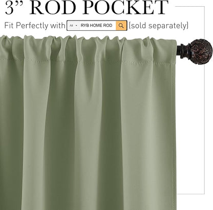 RYB HOME RV Curtains for Camper Windows, Mini Small Blackout Curtain Tiers | Thermal Insulated,Sunlight Heat Light Blocking,Privacy Portable Curtains for Travel Trailer,W34 x L24,Sage Green,2 Panels - Image 2
