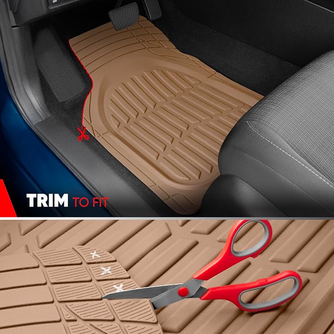 Motor Trend FlexTough LITE Rubber Car Mats Full Set - All Weather Floor Mats for Trucks, Cars & SUVs - Automotive Waterproof Beige Car Floor Mats for Cars Interior Accessories Universal Trim-to-Fit - Image 4