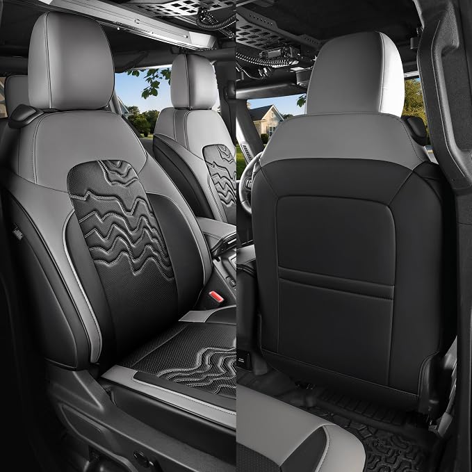 Red Rain Leather Seat Cover Customized Fit for 2021-2026 Ford Bronco 2 Door | Waterproof Leather Full Coverage SUV Seat Covers Black and Gray Auto Interior Protector (Bronco 2Door-Black+Black) - Image 2