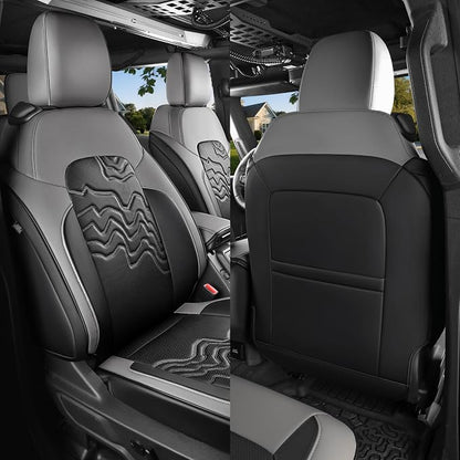 Red Rain Leather Seat Cover Customized Fit for 2021-2026 Ford Bronco 2 Door | Waterproof Leather Full Coverage SUV Seat Covers Black and Gray Auto Interior Protector (Bronco 2Door-Black+Black) - Image 2