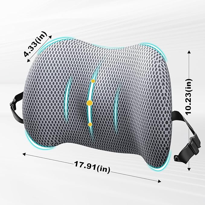 BYMECOST Lumbar Support Pillow for Car, Memory Foam Car Back Cushion | Car Seat Back Pillow for Driving, Adjustable Strap, Ergonomic Lower Back Support Pillow, Office Chairs and Wheelchairs - Image 2