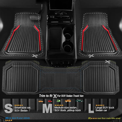CAR PASS Heavy Duty Rubber Floor Mats for Car, Waterproof Liner Deep Dish Car Mats Full Sets, Universal Trim to Fit for SUV Truck Sedans Vans, All Weather Automotive Floor Mats 3pcs, Black Red - Image 2
