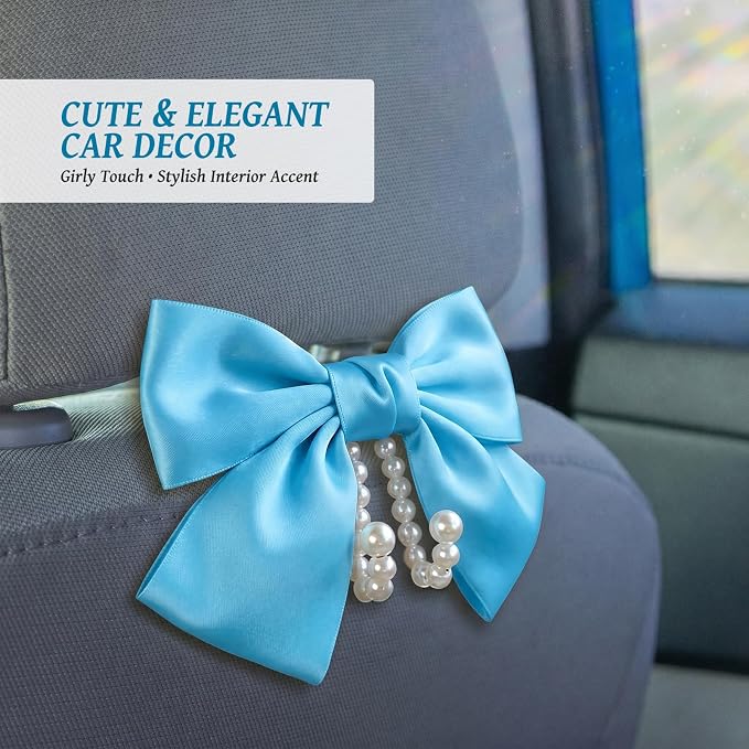 2 PCS Bow Pearl Car Seat Headrest Hook – Cute Purse Hook for Car, Girly Interior Decoration Accessories Hook Hanger, Seatback Holder for Purses & Bags, Elegant Car Organizer (Sky Blue) - Image 6