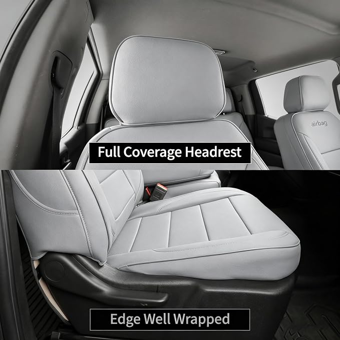 Custom Fit Seat Covers Full Set for Chevy Silverado/GMC Sierra 1500 (2019-2026) and 2500HD/3500HD (2020-2026)-CrewCab,No Rear Seat Storage,Fully Covered,Waterproof Leather Truck Seat Protector(Grey) - Image 6