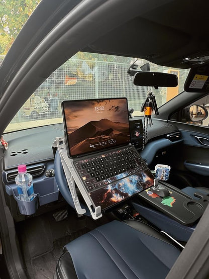 Car Laptop Mount, Height Adjustable Steering Wheel Laptop Tray for Car, Foldable Laptop Desk for Truck SUV Tesla, Portable Vehicle Workstation Table | Steering Wheel & Desktop Dual Mode, 5-Second Quick Scene Switch - Image 8