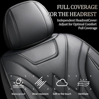 Car Seat Covers Compatible with GMC Yukon 2007-2025 2026 - Full Set 5 Seats Luxury Leather All-Weather Seat Cushions & Protectors, Waterproof & Breathable, Airbag Compatible (Black) - Image 3