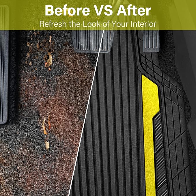 CAR PASS Yellow Car Mats Metallic, Aluminum Film All Weather Rubber Lemon Yellow car Floor Mats Waterproof Universal Trim to Fit SUV Sedan Van Truck 4 Piece Deep Dish Heavy Sporty Black Yellow Chrome - Image 5