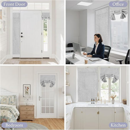 RYB HOME Natural Linen Textured French Door Window Curtains 100% Blackout | Self Adhesive, Thermal Insulated Privacy Energy Saving, Shades for Nursery Office Patio Glass Door, W30 x L40, 1 Panel - Image 9