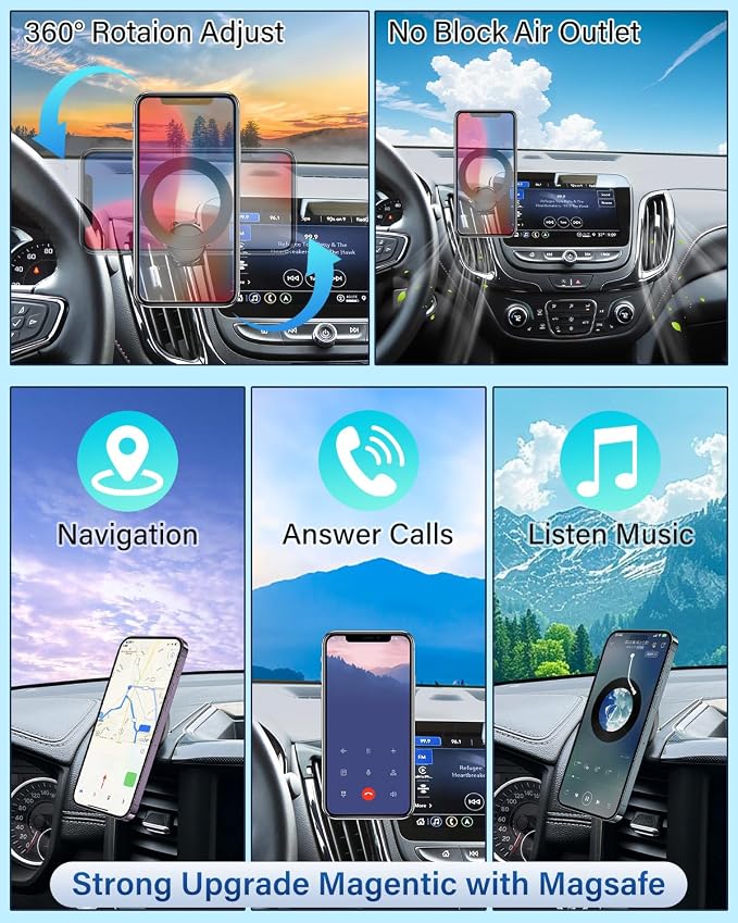 Car Phone Mount for Toyota Tundra 2007-2013 /Sequoia 2008-2013 Accessories | Custom Air Vent Magnetic Phone Holder with Magsafe Hands Free 360° Rotation Phone Stand for All 4.0-7.0'' Smartphones - Image 9
