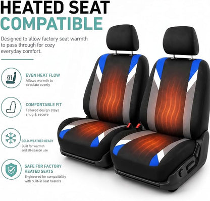 FH Group Front Set Cloth Car Seat Covers for Low Back Car Seats with Removable Headrest, Universal Fit, Airbag Compatible Seat Cover for SUV, Sedan, Van Blue - Image 5